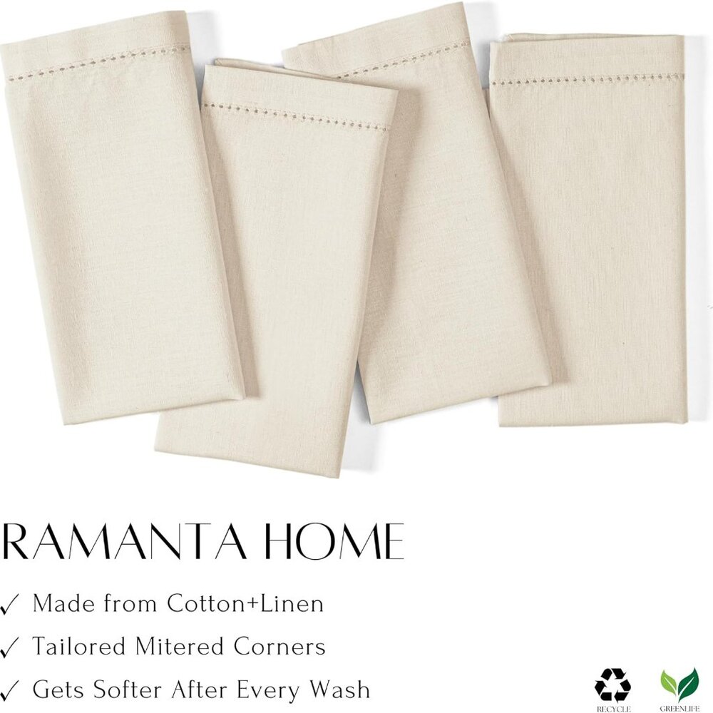 Cloth Dinner Napkins in Cotton Flax Fabric with Hemstitched & Tailored Mitered C - Picture 10 of 10